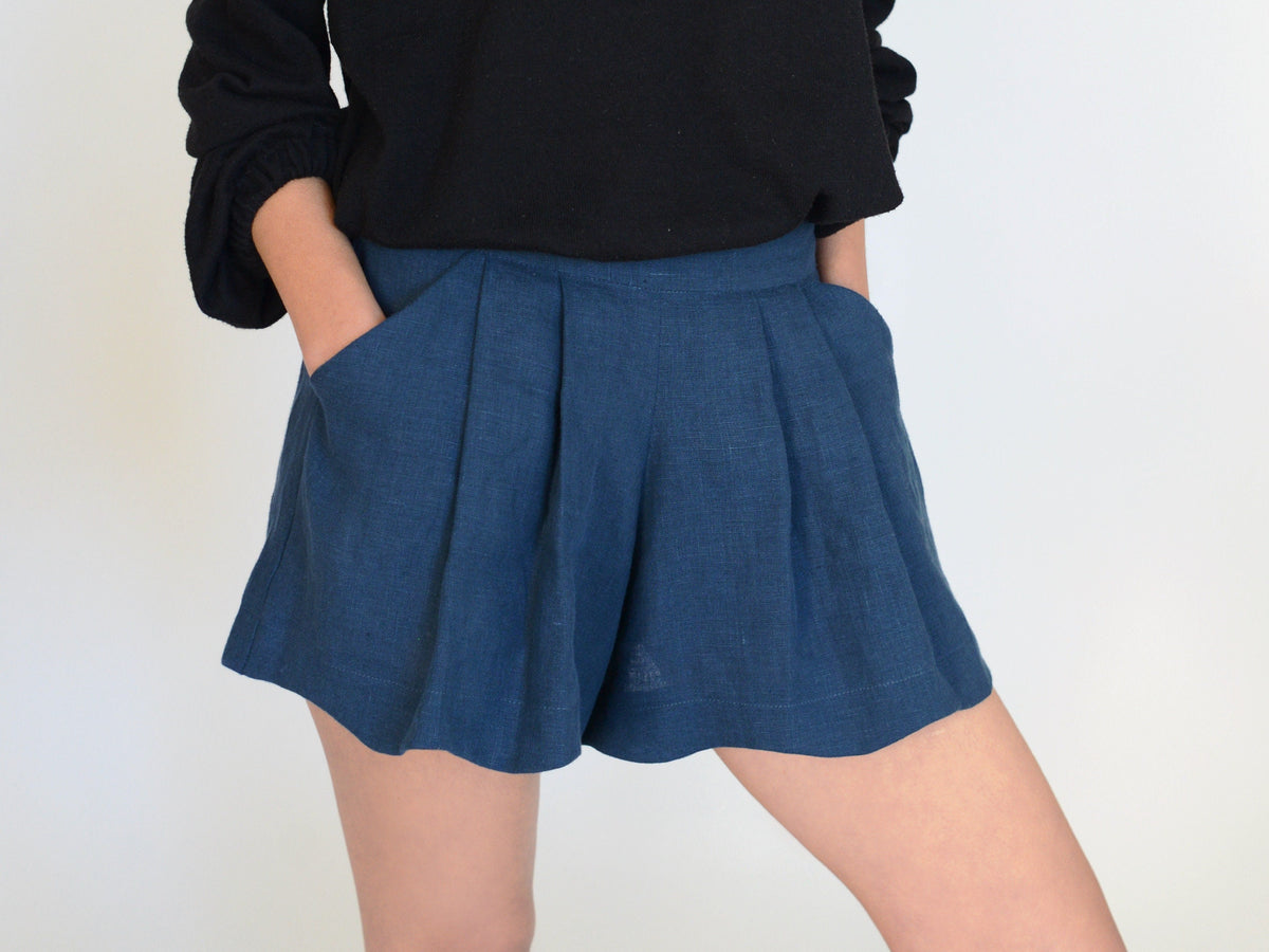 Pleated Linen Shorts