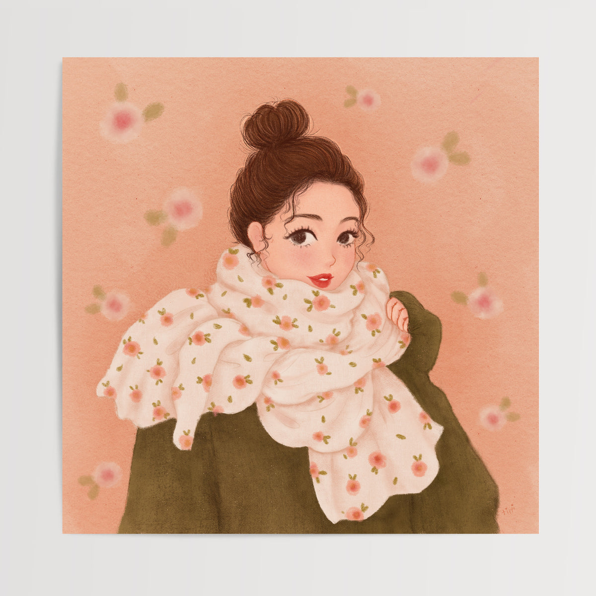 Girl with Floral Scarf, Giclée Art Print